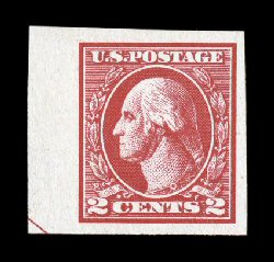 533, 2c Carmine offset imperforate, Ty. V, left sheet-margin single, other margins also quite large, bright and fresh, o.g., n.h., extremely fine 2007 PSE certificate (XF 90 SMQ
$250.00).