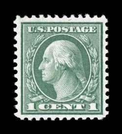 545, 1c Green coil waste, perf. 11, well centered within much larger margins than normally found on this coil waste stamp, bright color, o.g., lightly hinged, choice very fine
1987 PF certificate.