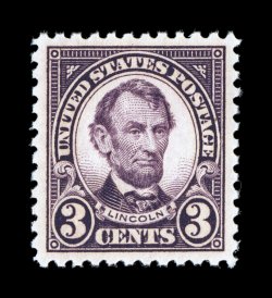 555, 3c Violet, a marvelously choice mint single, impeccably well centered within uncharacteristically large margins, intense prooflike color and impression, immaculate o.g.,
n.h., an extremely fine gem 2007 PSE certificate (Superb 98 SMQ $1,2