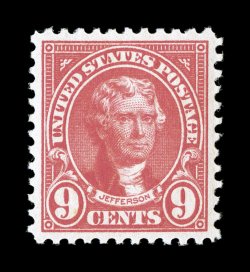 561, 9c Rose, another gem mint single, extraordinarily well centered and margined, lovely bright fresh color, o.g., n.h., extremely fine 2008 PSE certificate (Superb 98 SMQ
$890.00).