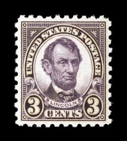 584, 3c Violet, outstanding centering, rich vibrant color and a sharp impression, o.g., n.h., extremely fine actually a very challenging stamp to find in this gem quality 2007
PSE certificate (Superb 98 SMQ $2,050.00) only one stamp grades h
