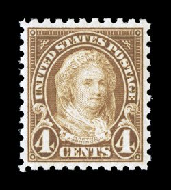 585, 4c Yellow brown, uncommonly well centered and margined, lovely rich color, o.g., n.h., extremely fine 2007 PSE certificate (XF-Superb 95 SMQ $500.00).