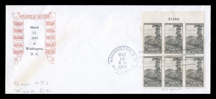 752-71, 1c-16c Imperforate Farleys cplt., each is a plate block (souvenir sheet are gutter blocks) of six on separate first day covers, each with Beverly Hills cachet in red and
black, light pencil addresses, very fine particularly scarce a