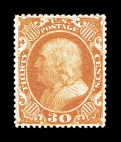 38, 30c Orange, a superlative mint example that possesses incredibly wide margins all around, the size of which are practically impossible to find on this notorious narrowly
spaced stamp, plus it is extraordinarily well centered, gorgeous rich c