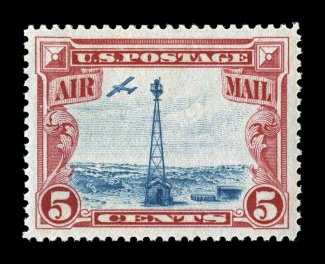 C11, 5c Carmine and blue, exceedingly well centered within lavish margins, strong rich colors, o.g., n.h., extremely fine gem 2007 PSE certificate (Superb 98 SMQ
$320.00).