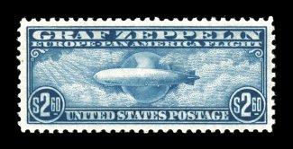 C15, $2.60 Graf Zeppelin, exceedingly well centered and margined, strong color, o.g., very lightly hinged, extremely fine and handsome 2007 PF certificate (XF 90 SMQ
$870.00).