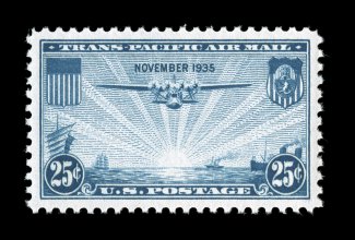 C20, 25c Blue, large and precisely balanced margins all around, brilliantly fresh, o.g., n.h., extremely fine gem 2007 PSE certificate (Superb 98 SMQ $215.00).