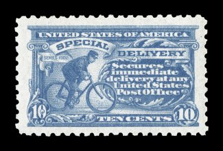 E10, 10c Pale ultramarine, wonderfully well centered within especially lavish margins, lovely bright color and a clean impression on fresh paper, pristine o.g., n.h., extremely
fine a remarkably large-margined gem encapsulated PSE certificate