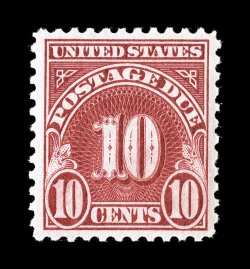J74, 10c Carmine, very well centered and margined, strong rich color, o.g., n.h., extremely fine 2007 PSE certificate (XF 90 SMQ $180.00) only one stamp grades higher
(95).