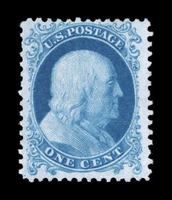 40, 1c Bright blue reprint, without gum as issued, bright color and paper, very fine 1983 PF certificate.