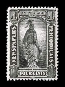 PR92, 4c Intense black, uncharacteristically well centered and fresh, o.g., n.h. (scarce thus), very fine 2006 PSE certificate for a block of four, this being the top left
stamp.