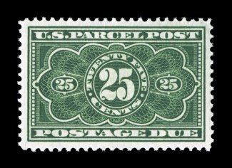JQ5, 25c Parcel Post Postage Due, exceptionally well centered within unusually large margins, rich bright color, o.g., n.h., extremely fine 1987 PF certificate.
