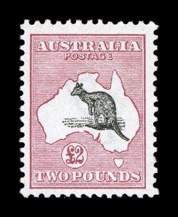 15, 1913 £2 Deep rose and black, a most impressive mint example of this scarce high value, well centered, deep rich colors on bright paper, full clean o.g. with just a faint
suggestion of a hinge mark, very fine and exceedingly choice (S.G. 16