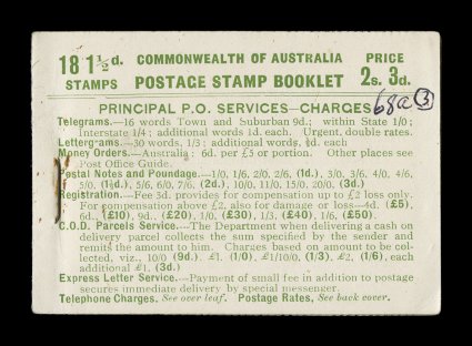 S.G. SB20, 1927 18 12p Booklet of eighteen 1 12p Red, unexploded booklet, small ms. mark at the front cover and a few light toned specks, otherwise fine-very fine a very scarce
and seldom seen booklet ex-Gilbert.