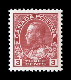 109, 1923 3c Carmine, Die I, an extraordinarily choice mint single, featuring virtually perfect centering amid lavishly large margins, gorgeous color and a crisp impression,
pristine o.g., n.h., extremely fine a perfect stamp for the collector