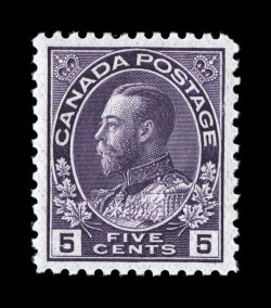 112a, 1924 5c Violet, wet printing on thin paper, a fabulous quality mint example, absolutely perfectly balanced margins all around, deep prooflike color and impression,
pristine o.g., n.h., superb 2007 PF certificate (Superb 98) (Unitrade C$13
