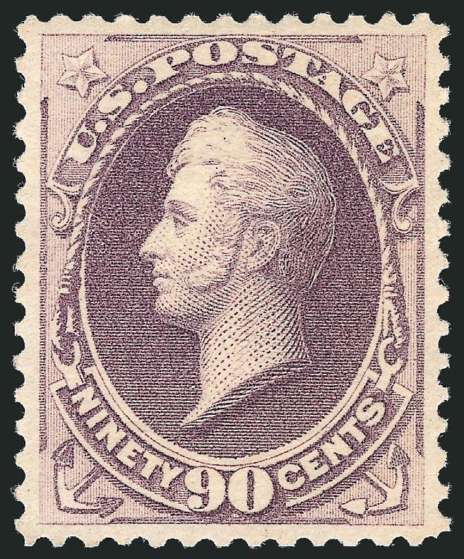 90c Purple (218).> Original gum, lightly hinged, vivid color, unusually choice centering with wide margins, light pencil mark on gum<><>^EXTREMELY FINE GEM. A BEAUTIFUL ORIGINAL-GUM EXAMPLE OF THE 1888 90-CENT
PURPLE, WHICH HAS BEEN GRADED XF-SUPER