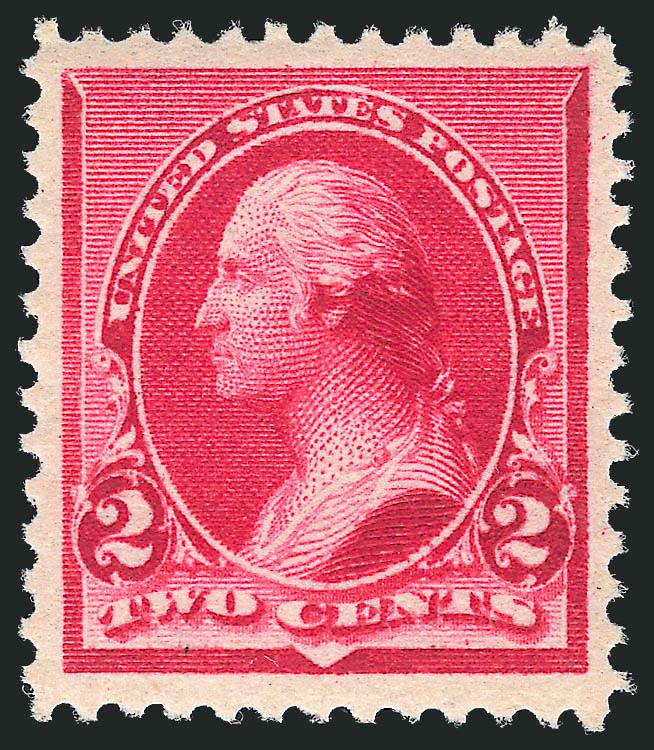 2c Carmine, Cap on Left 2 (220a).> Mint N.H., incredibly bright shade, beautifully choice centering with wide and balanced margins<><>^EXTREMELY FINE GEM. A SUPERB MINT NEVER-HINGED EXAMPLE OF THE 1890 ISSUE
WITH CAP OVER THE LEFT 2.^<><>With