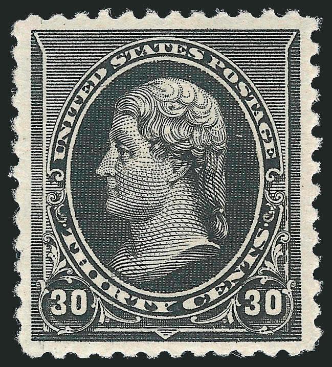 30c Black (228).> Mint N.H., intense shade and detailed impression on fresh white paper, unusually wide margins<><>^EXTREMELY FINE GEM. A BEAUTIFUL MINT NEVER-HINGED EXAMPLE OF THE 30-CENT 1890 ISSUE.^<><>With
2010 P.S.E. certificate (XF-Superb 9