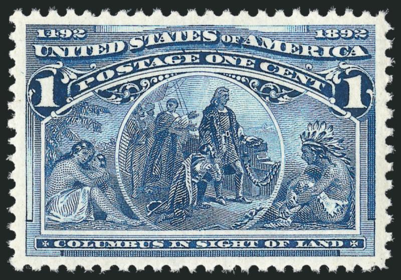 1c Columbian (230).> Mint N.H., brilliant color on bright paper, perfectly centered with wide and balanced margins, long and full perforations all around, Extremely Fine Gem, with 2006 P.S.E. certificate
(Superb 98 SMQ $1,350.00), only six have grad