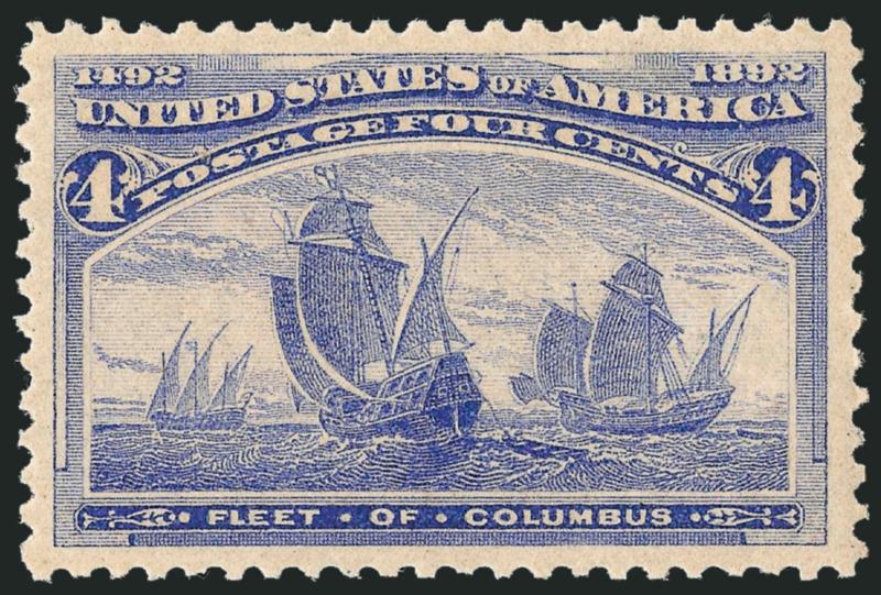 4c Columbian (233).> Mint N.H., radiant color, crisp impression, unusually choice centering with Jumbo margins, Extremely Fine Gem, with 2010 P.S.E. certificate (XF-Superb 95 Jumbo SMQ $1,000.00 as 95,
$3,250.00 as 98)