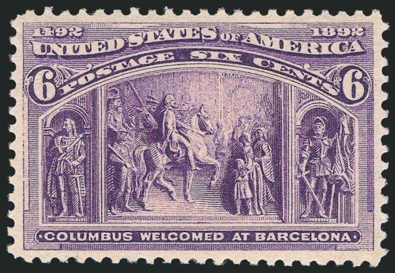 6c Columbian (235).> Mint N.H., brilliant color on fresh paper, wide and balanced margins, Extremely Fine Gem, with 2010 P.S.E. certificate (XF-Superb 95 SMQ $1,200.00)