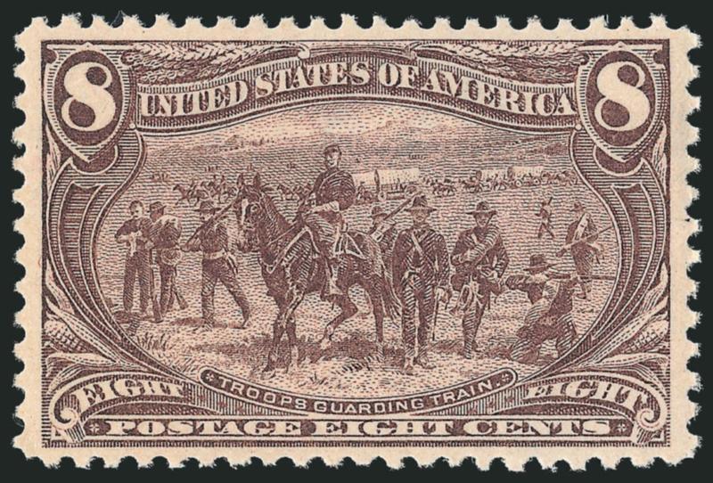 8c Trans-Mississippi (289).> Mint N.H., absolutely eye-catching color in a soft shade, unusually choice centering for this difficult issue with well-proportioned margins<><>^EXTREMELY FINE GEM. A STUNNING MINT
NEVER-HINGED EXAMPLE OF THE 8-CENT TRA