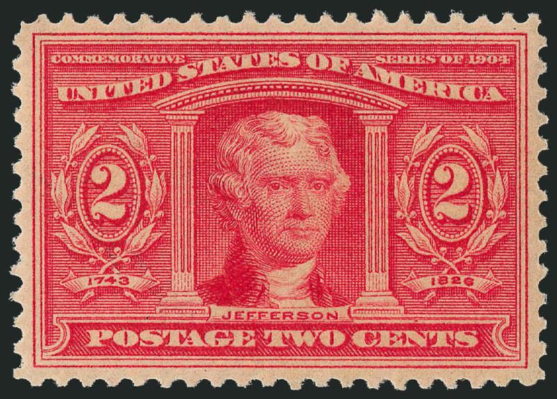 2c Louisiana Purchase (324).> Mint N.H., vibrant color, beautiful centering with well-balanced margins, Extremely Fine Gem, with 2010 P.S.E. certificate (XF-Superb 95 SMQ $575.00), only five have graded higher
to date