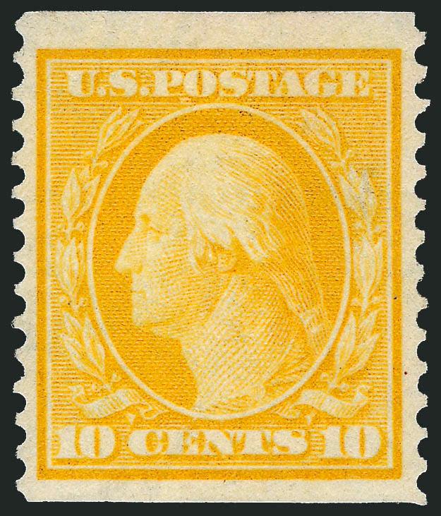 10c Yellow, Coil (356).> Dazzling color as fresh as the day it was printed, choice centering for this difficult issue<><>^EXTREMELY FINE. A REMARKABLY FRESH EXAMPLE OF THE 1909 10-CENT HORIZONTAL COIL, SCOTT
356. SCARCE IN SUCH PRISTINE CONDITION.^