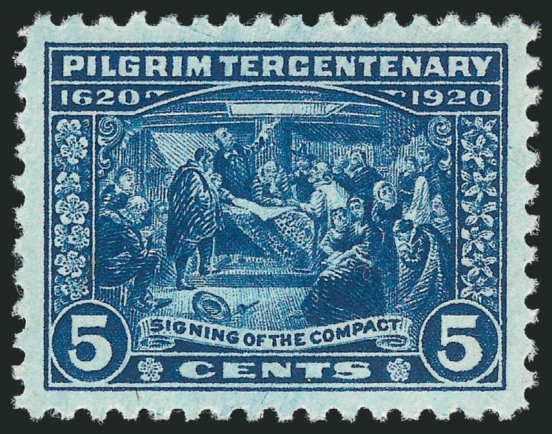 5c Pilgrim Tercentenary (550).> Mint N.H., wide margins of near Jumbo proportions, rich color, Extremely Fine Gem, with 2010 P.S.E. certificate (XF-Superb 95 SMQ $550.00)