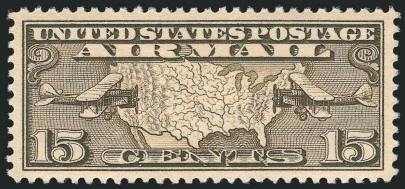15c Map, Air Post (C8).> Mint N.H., deep rich color, wide and balanced margins, Extremely Fine Gem, with 2010 P.S.E. certificate (Superb 98 SMQ $220.00)