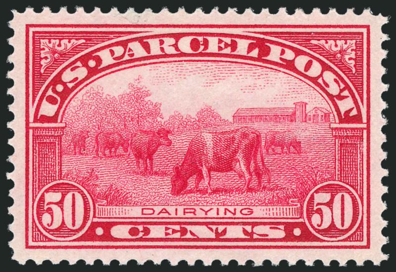 50c Parcel Post (Q10).> Mint N.H., mathematically perfect centering, intense shade on post-office fresh paper<><>^EXTREMELY FINE GEM. A SPECTACULAR 50-CENT PARCEL POST STAMP WHICH HAS ACHIEVED THE PERFECT
GRADE OF GEM 100 FROM P.S.E. SIMPLY PERFECT
