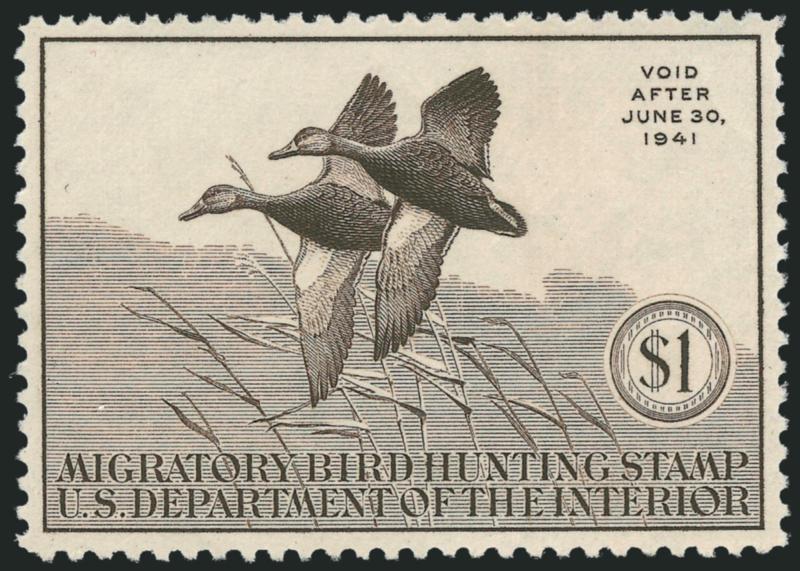 $1.00 1940 Hunting Permit (RW7).> Mint N.H., beautifully centered with wide margins, Extremely Fine Gem, with 2010 P.S.E. certificate (XF-Superb 95 SMQ $700.00)