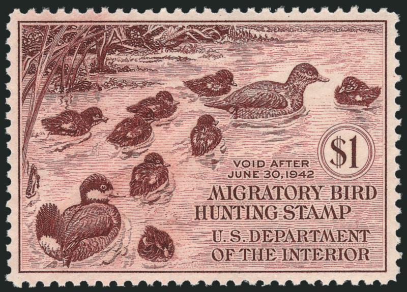 $1.00 1941 Hunting Permit (RW8).> Mint N.H., perfectly centered, wonderfully fresh and bright, Extremely Fine Gem, with 2010 P.S.E. certificate (Superb 98 SMQ $1,500.00)