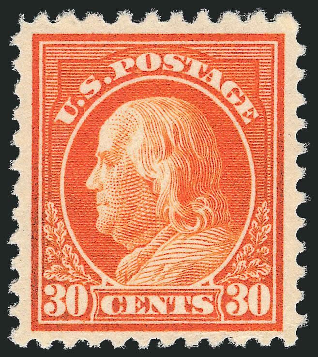 30c Orange Red, Perf 10 at Top (516a).> Mint N.H., deep rich color, nearly perfect centering<><>^EXTREMELY FINE GEM. THIS IS THE FINEST OF THE FIVE RECORDED EXAMPLES OF THE RARE 1917 30-CENT PERF 10 AT TOP OR
BOTTOM VARIETY. A GREAT RARITY.^<><>O