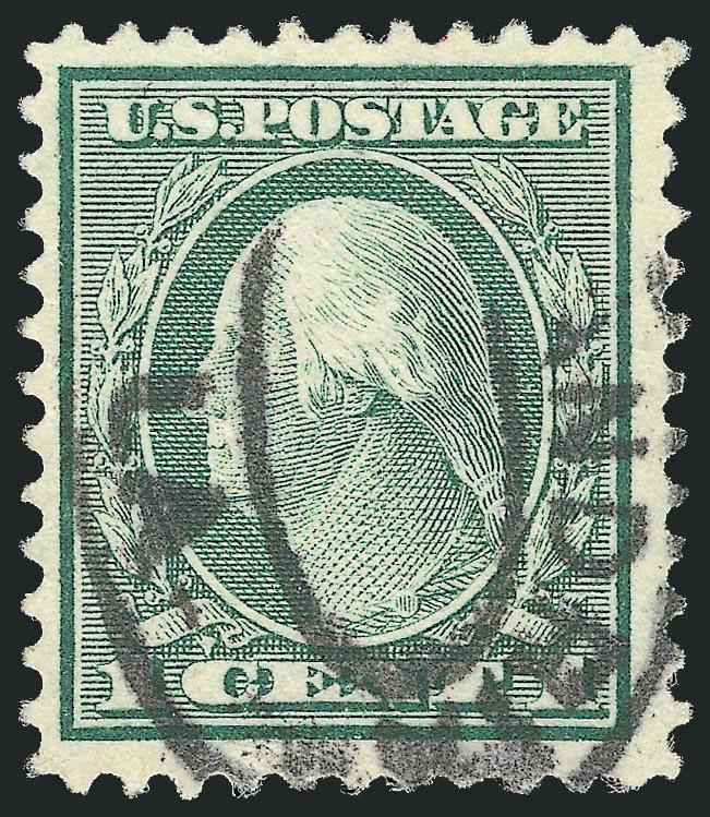 1c Green, Rotary Perf 11 (544).> Fresh color and sharp proof-like impression, bold Alexandria La. oval cancel, wide margins and exceptional centering for this challenging issue<><>^VERY FINE AND CHOICE. THE
1922 ONE-CENT ROTARY PERF 11 IS RARELY FO