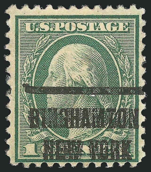1c Green, Rotary Perf 11 (544).> Deep rich color, bold Binghamton New York precancel<><>^FRESH AND FINE EXAMPLE OF THIS RARE ROTARY SHEET WASTE ISSUE.^<><>With 2000 P.F. certificate