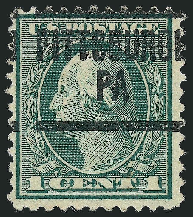 1c Green, Rotary Perf 11 (544).> Rich color, wide to ample margins, neat strike of Pittsburgh Pa. precancel, fresh and bright<><>^VERY FINE EXAMPLE OF THIS 20TH CENTURY RARITY. DIFFICULT TO FIND SOUND AND
CENTERED.^<><>With 1997 P.F. certificat
