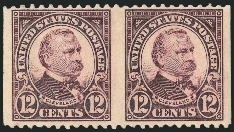 12c Brown Violet, Horizontal Pair, Imperforate Vertically (564a).> Rich color, wide margins especially at sides<><>^VERY FINE AND CHOICE. AN EXTREMELY RARE PAIR OF THE 12-CENT 1922 ISSUE IMPERFORATE
VERTICALLY.^<><>According to Gary Griffith, thi
