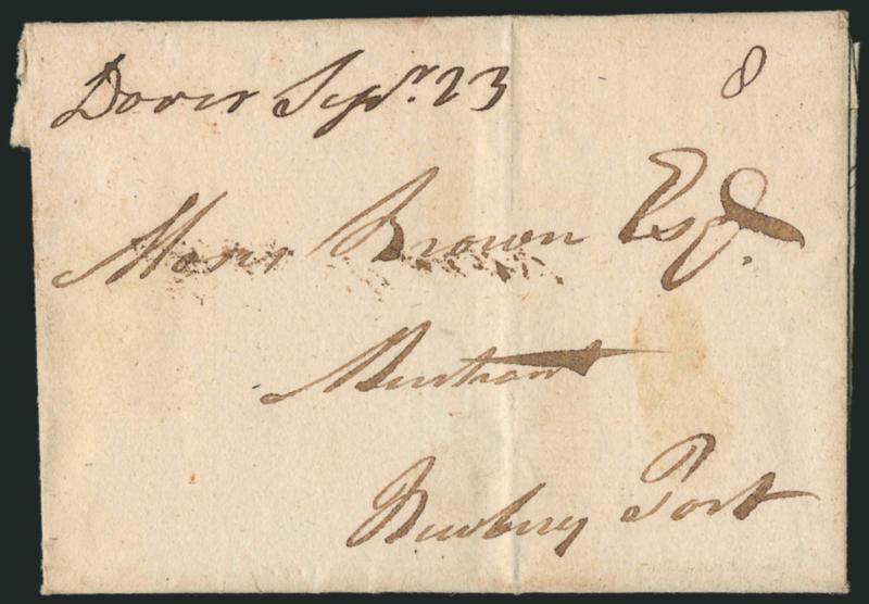 New Hampshire Manuscript Postmarks.> Three, incl. 1798 Walpole, 1799 Dover and 1817 Surry, each with minor wear, Very Fine, scarce group, ex Siskin