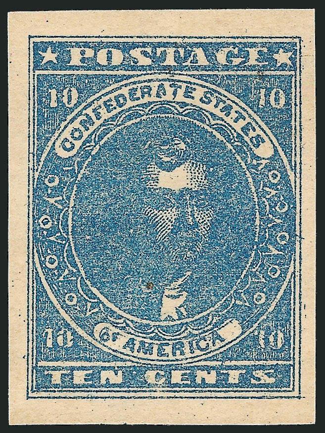 10c Blue, Paterson (2).> Original gum, faintly hinged if at all, beautiful color with huge margins, incredibly fresh, Extremely Fine, outstanding original-gum example