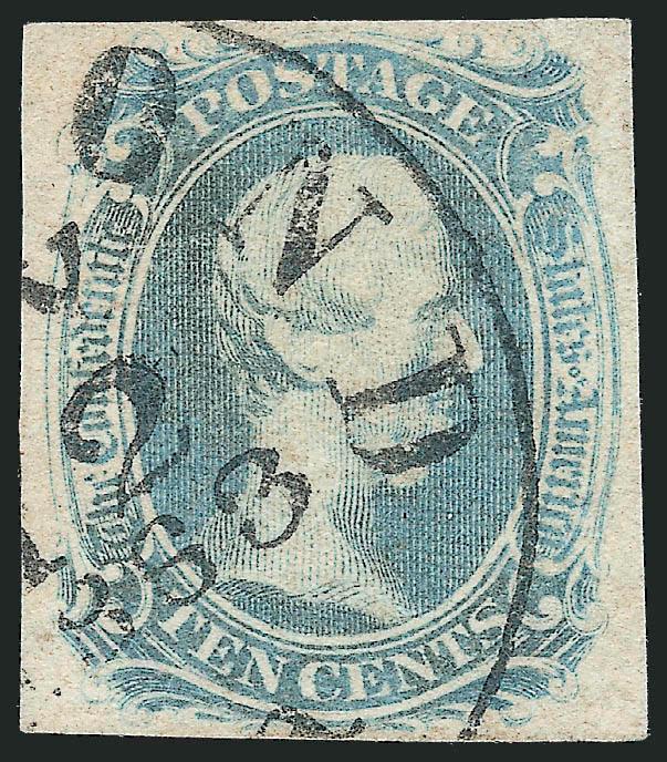 10c Gray Blue, TEN (9b).> Ample to large margins, neat Richmond Va. 1863 yeardate circular datestamp, Very Fine and choice, the scarcest of the three listed shades, with 1985 P.F. certificate