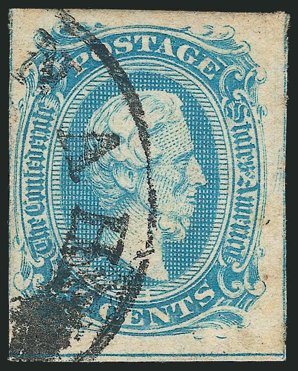 10c Blue, Frameline (10).> Three complete or largely complete framelines, large margin at top, black circular datestamp at left, possibly Savannah Ga., Very Fine and choice, with 1988 C.S.A.
certificate