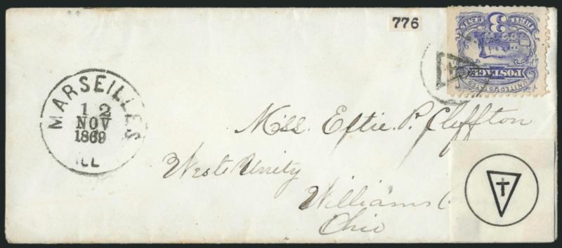 Insurance Illustrated Covers and Corner Cards.> More than 40 covers, wonderful range of companies and designs from 1850s to 1870s incl. life, fire, property, title etc., franked with stamps from the 1851-57,
1861 and 1869 Issues (no Banknotes), inc