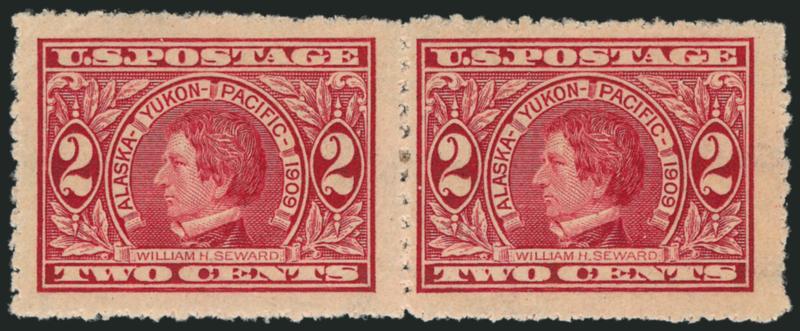 2c Alaska-Yukon, Imperforate, Private Sewing Machine Perforations (371).> Horizontal pair, also single with Private Roulette (1995 A.P.S. certificate) and <a St. Louis Missouri precancelled 5c Blue,
Imperforate No. 347 part bottom imprint single wi