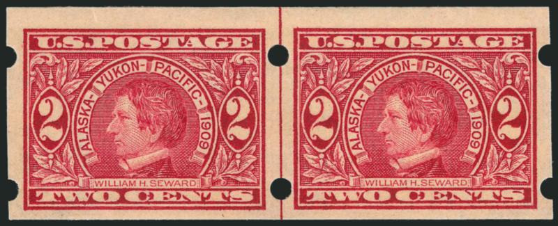 2c Alaska-Yukon, Imperforate, Brinkerhoff Ty. II Private Vending Machine Perforations (371).> Guide line pair, coiled sidewise, lightly hinged, well-centered, Very Fine and choice, with 1998 P.F.
certificate