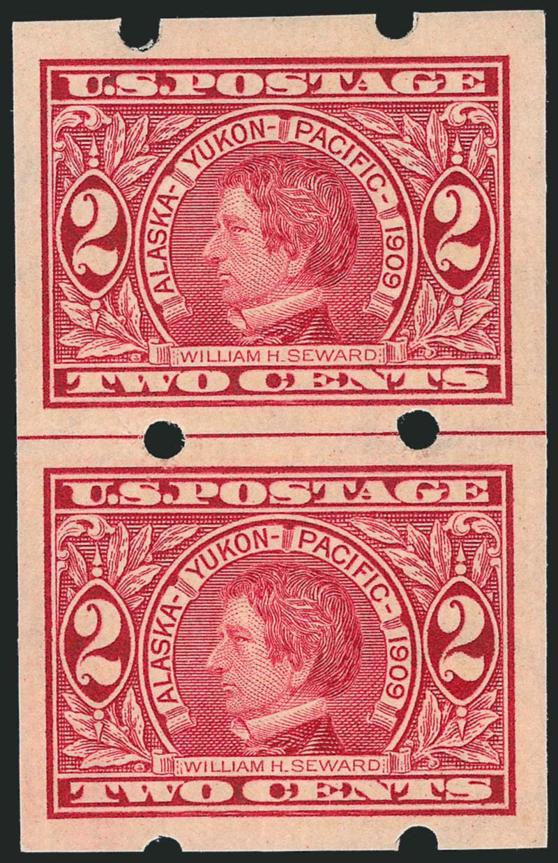 2c Alaska-Yukon, Imperforate, Brinkerhoff Ty. II Private Vending Machine Perforations (371).> Guide line pair, coiled endwise, lightly hinged, beautifully centered, Extremely Fine