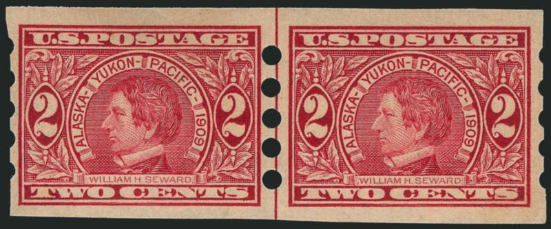 2c Alaska-Yukon, Imperforate, Mail-O-Meter Ty. IV Private Vending Machine Perforations (371).> Pair, Fine-Very Fine and scarce