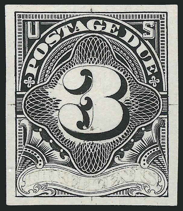 3c Black, Large Die Essay on India (J33-E2).> Off card and reduced to well-margined stamp size (21 x 24mm), bright paper, Very Fine