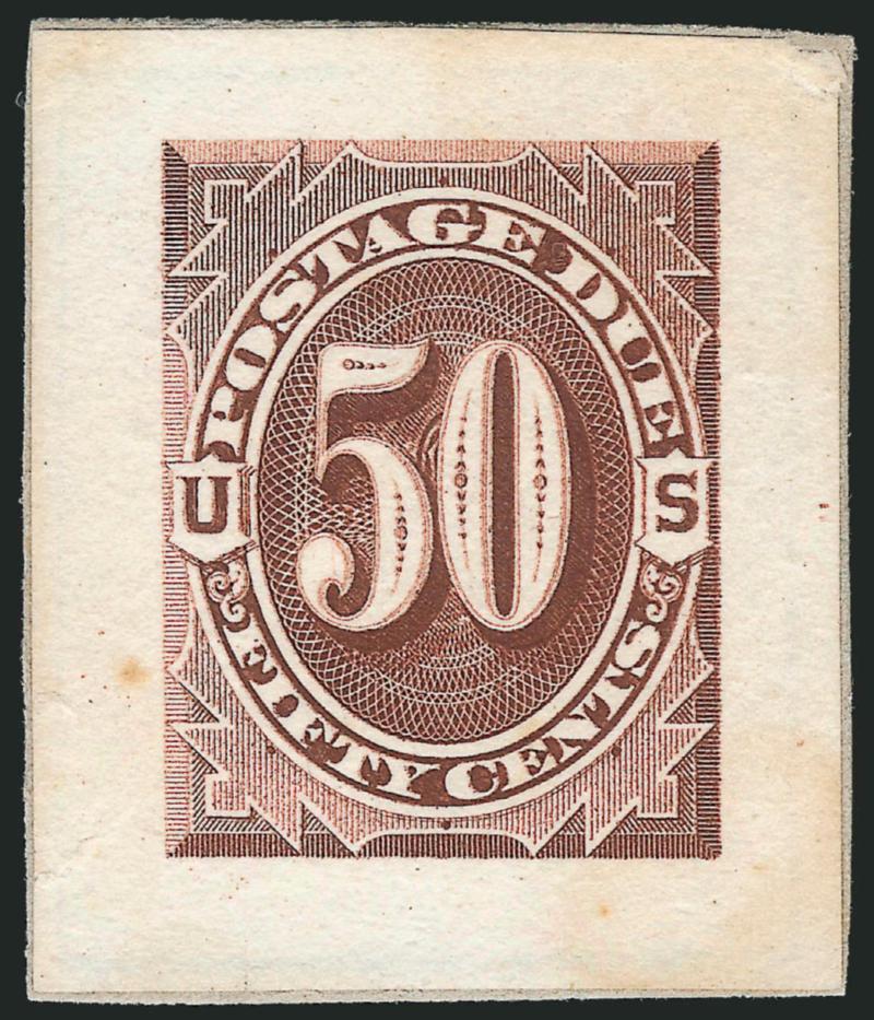 1c-50c 1879 Postage Due, Small Die Proofs on Wove (J1P2-J7P2).> On small gray cards from a Roosevelt album, Very Fine-Extremely Fine, only 85 sets believed to have been issued